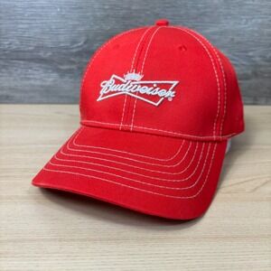 Budweiser Hat Cap Strap Back Red Beer Brewing Adjustable